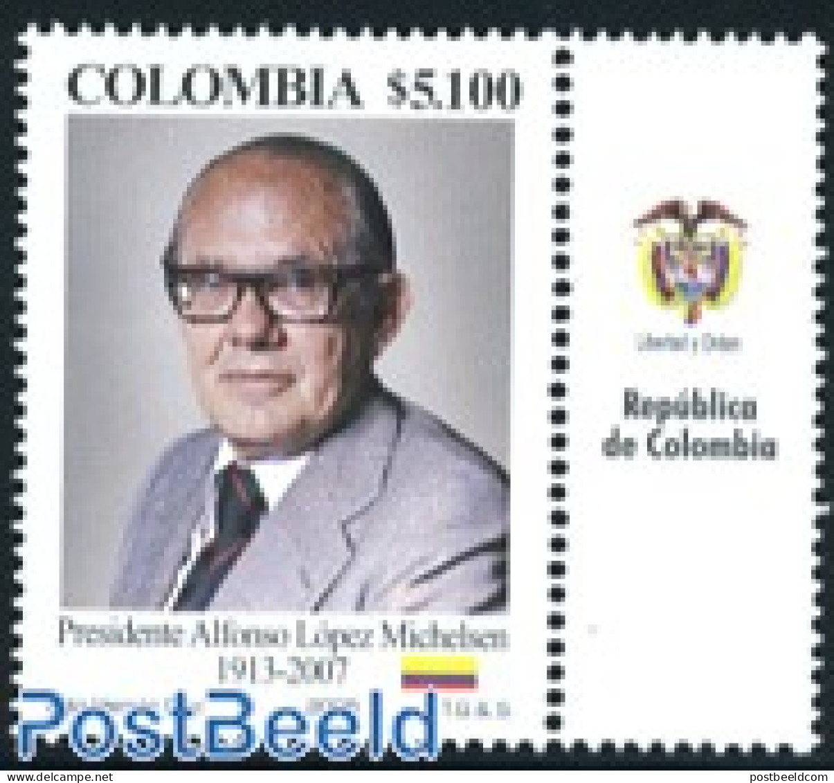 Colombia 2008 President Alfonso Lopez Michelsen 1v+tab, Mint NH, History - Politicians - Kolumbien