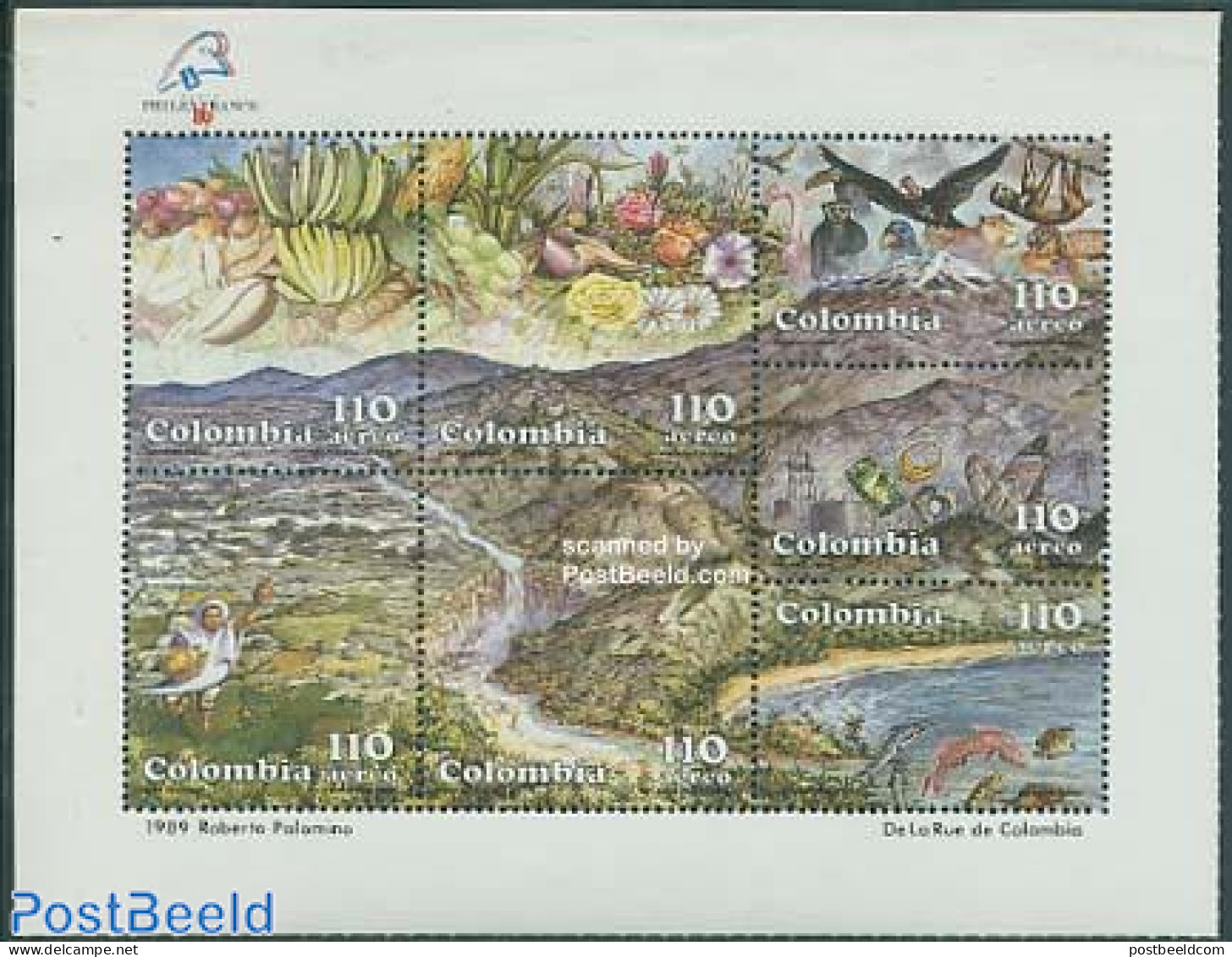 Colombia 1989 Philexfrance 7v M/s, Mint NH, History - Nature - Science - Geology - Animals (others & Mixed) - Birds - .. - Fische