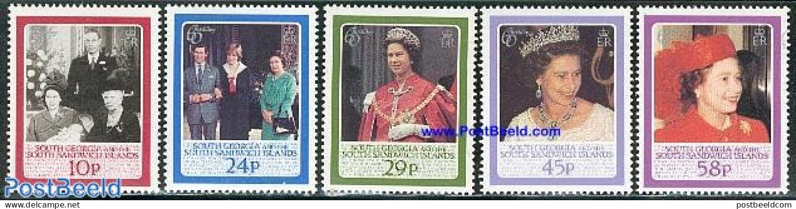 South Georgia / Falklands Dep. 1986 Elizabeth II 60th Birthday 5v, Mint NH, History - Kings & Queens (Royalty) - Königshäuser, Adel