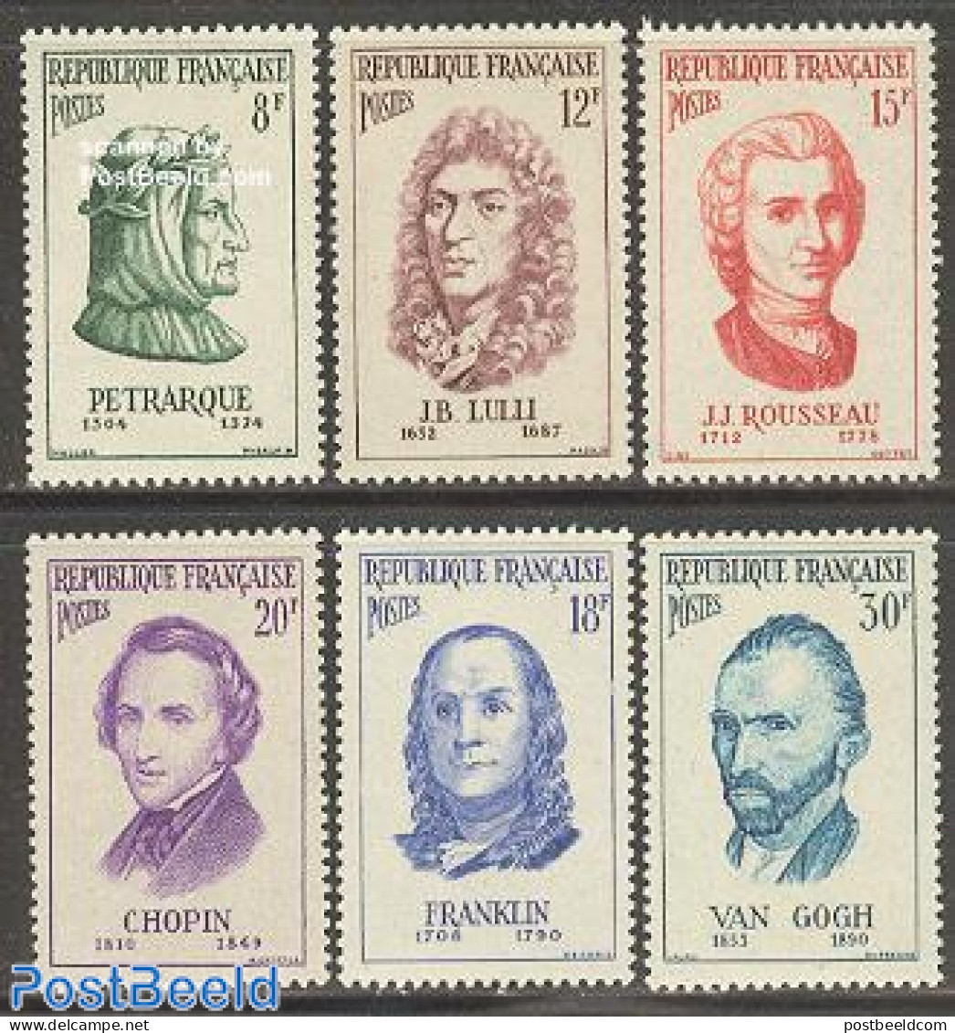 France 1956 Famous Persons 6v, Unused (hinged), History - Performance Art - Politicians - Music - Art - Authors - Self.. - Nuovi