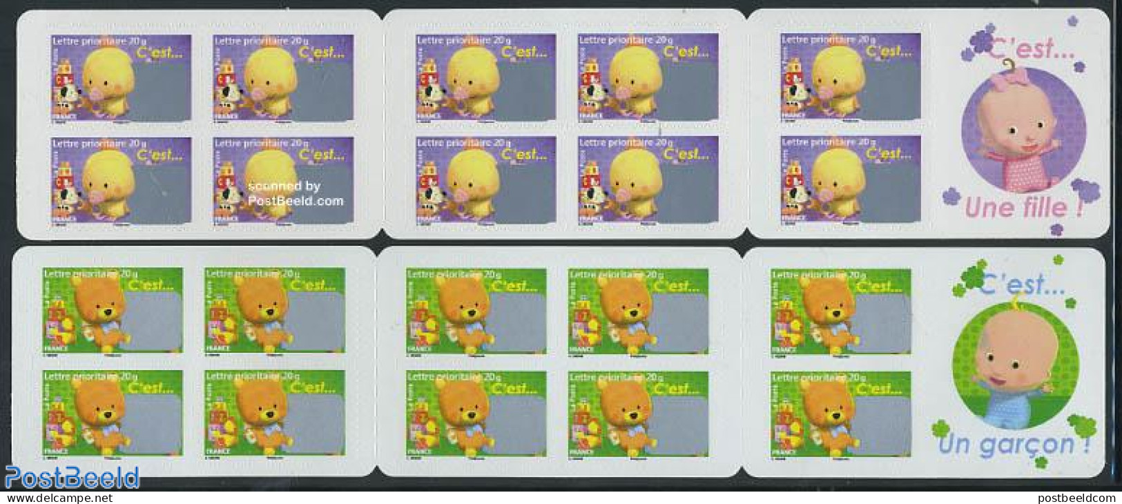 France 2008 Birth Stamps 2 Booklets, Mint NH, Various - Stamp Booklets - Teddy Bears - Toys & Children's Games - Nuevos