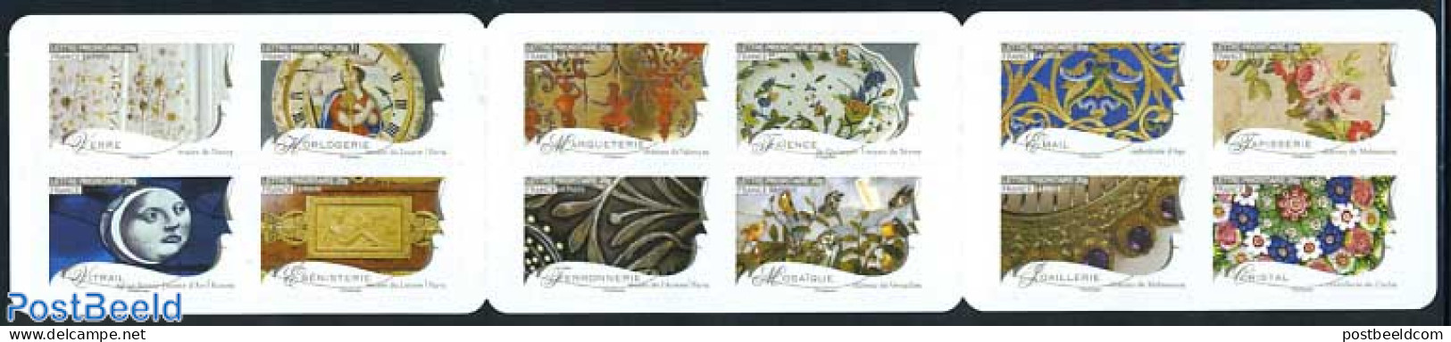 France 2009 Art 12v S-a In Booklet, Mint NH, Nature - Various - Birds - Owls - Roses - Stamp Booklets - Textiles - Art.. - Neufs
