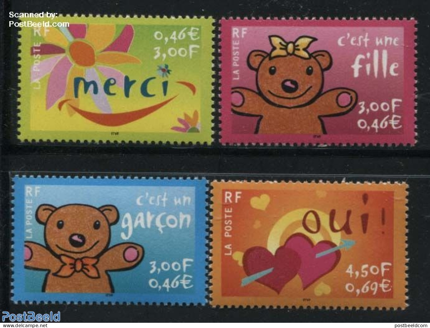France 2001 Greeting Stamps 4v, Mint NH, Nature - Various - Bears - Greetings & Wishing Stamps - Teddy Bears - Neufs