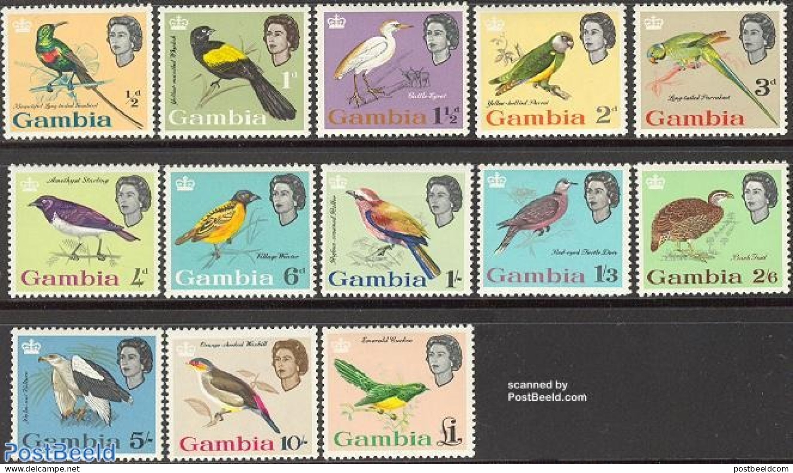 Gambia 1963 Definitives, Birds 13v, Mint NH, Nature - Birds - Parrots - Gambie (...-1964)