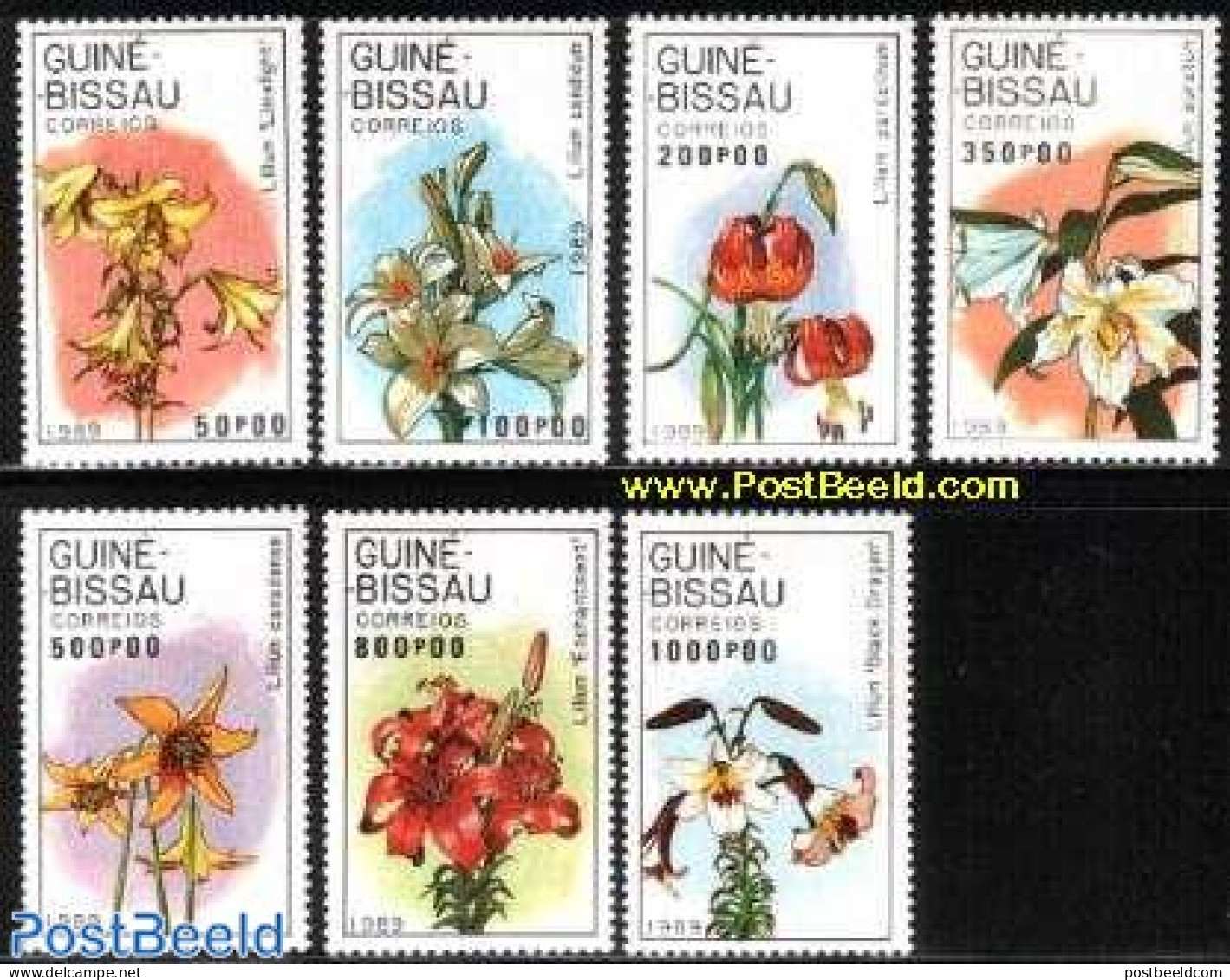 Guinea Bissau 1989 Lilies 7v, Mint NH, Nature - Flowers & Plants - Guinea-Bissau