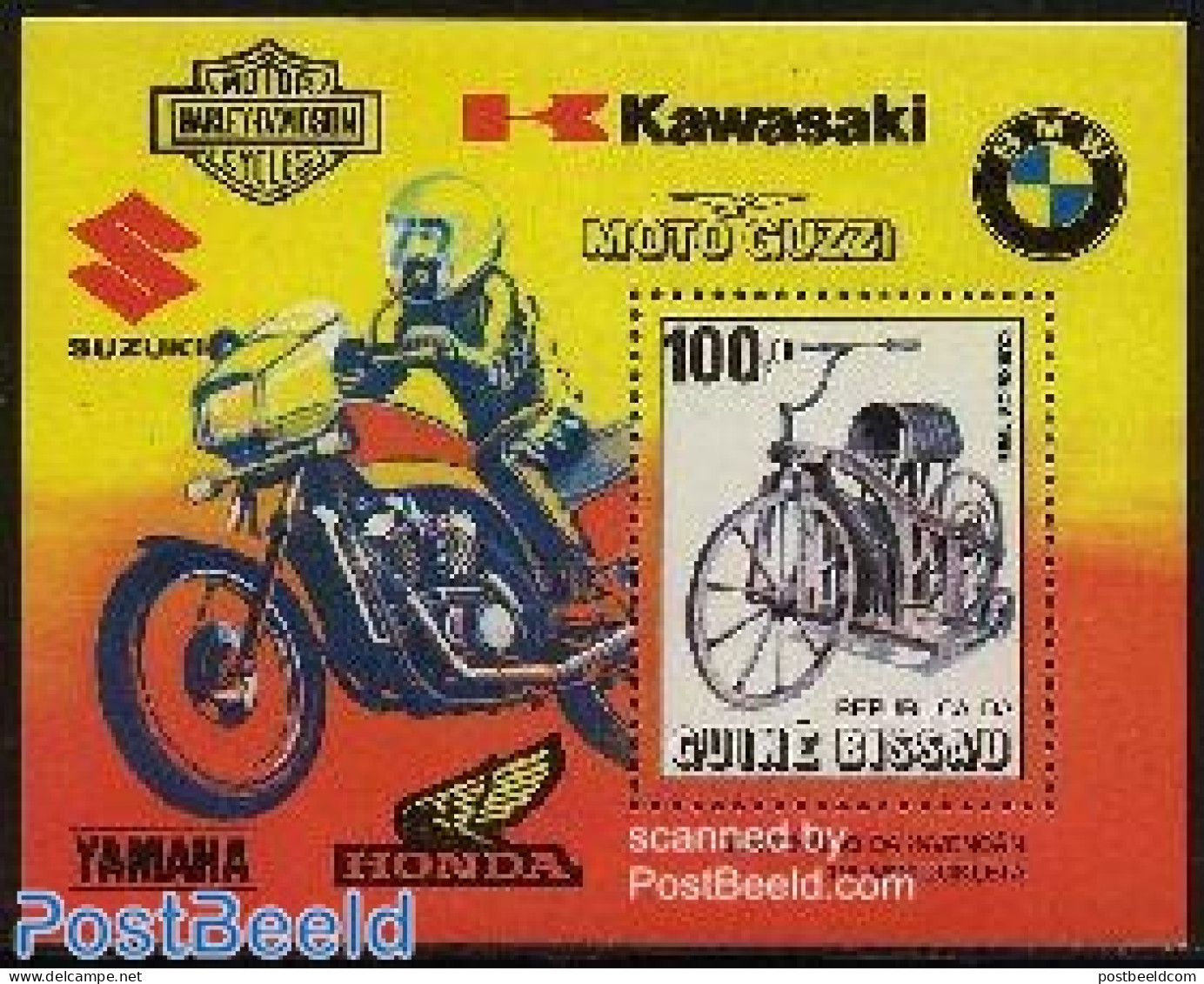 Guinea Bissau 1985 Motor Cycle Centenary S/s, Mint NH, Transport - Motorcycles - Moto