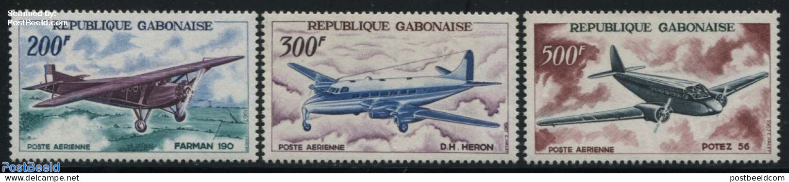 Gabon 1967 Old Aeroplanes 3v, Mint NH, Transport - Aircraft & Aviation - Unused Stamps