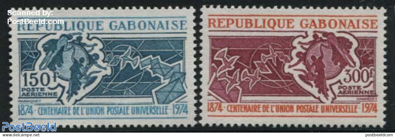 Gabon 1974 UPU Centenary 2v, Mint NH, Nature - Birds - Post - U.P.U. - Pigeons - Unused Stamps