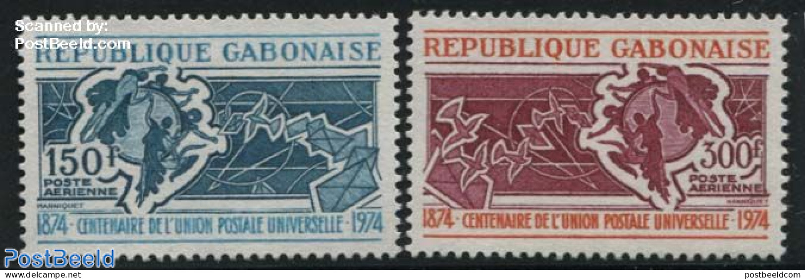 Gabon 1974 UPU Centenary 2v, Mint NH, Nature - Birds - Post - U.P.U. - Pigeons - Nuovi