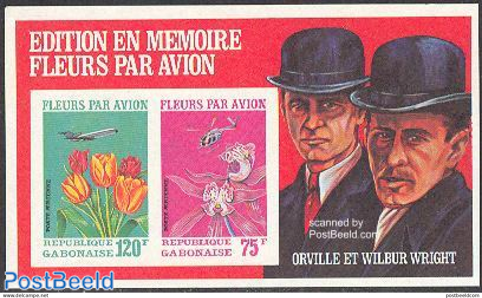 Gabon 1971 Flowers By Plane S/s Imperforated, Mint NH, Nature - Transport - Flowers & Plants - Orchids - Helicopters -.. - Nuovi