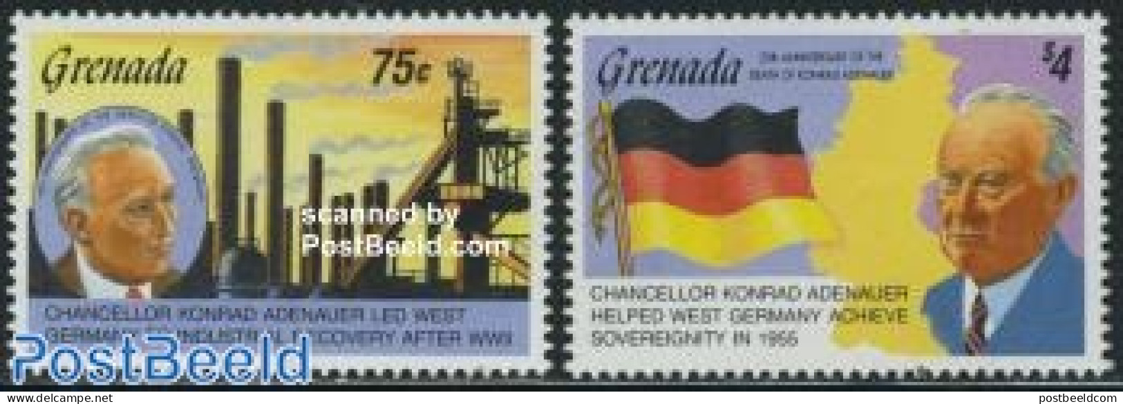 Grenada 1992 Konrad Adenauer 2v, Mint NH, History - Various - Germans - Politicians - Industry - Maps - Fabrieken En Industrieën