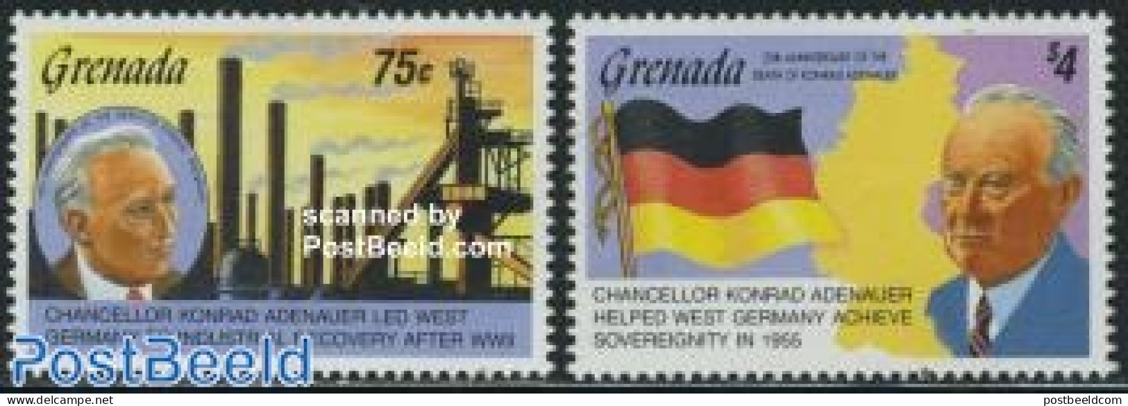 Grenada 1992 Konrad Adenauer 2v, Mint NH, History - Various - Germans - Politicians - Industry - Maps - Fabriken Und Industrien