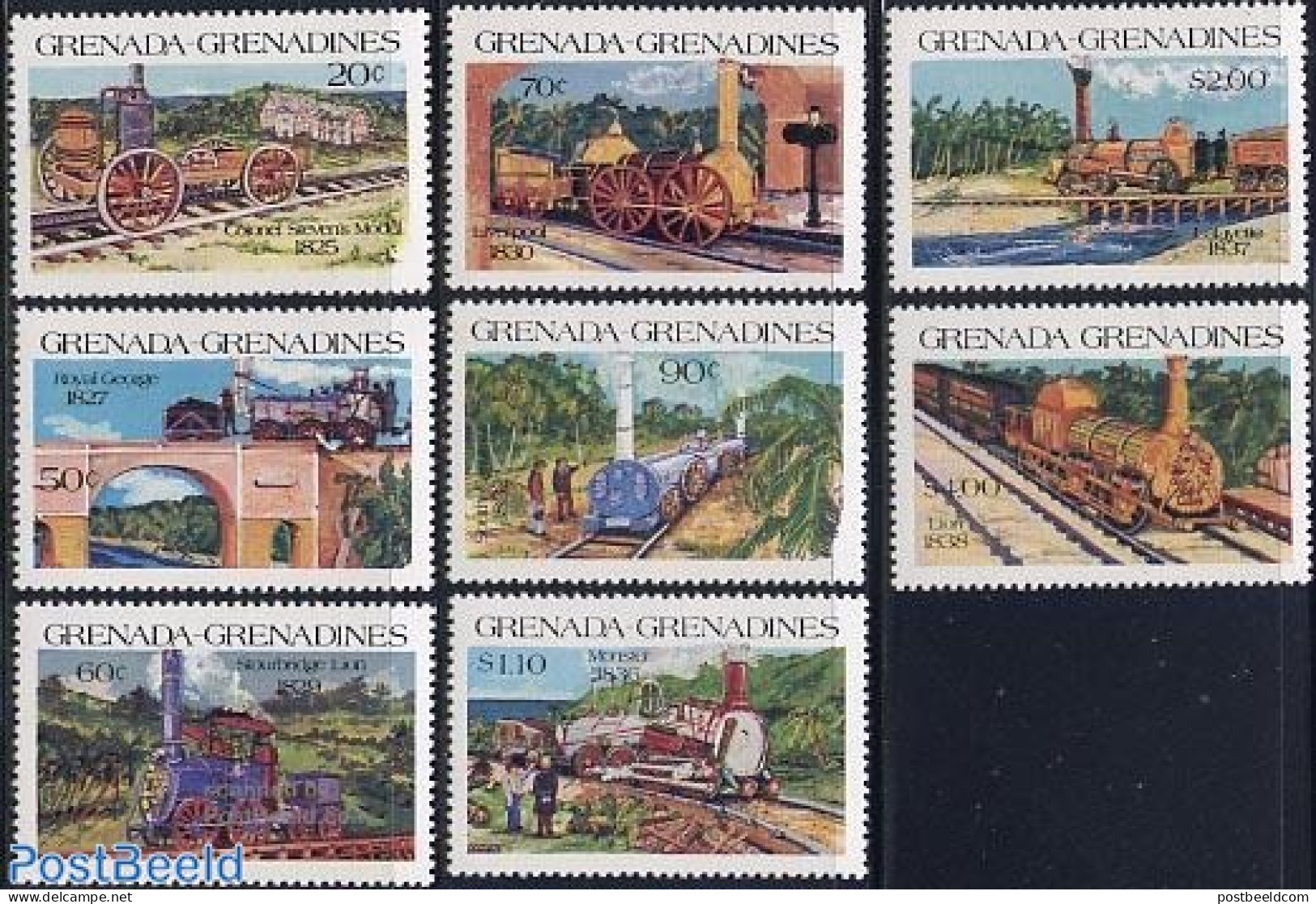 Grenada Grenadines 1984 Locomotives 8v, Mint NH, Transport - Railways - Treni