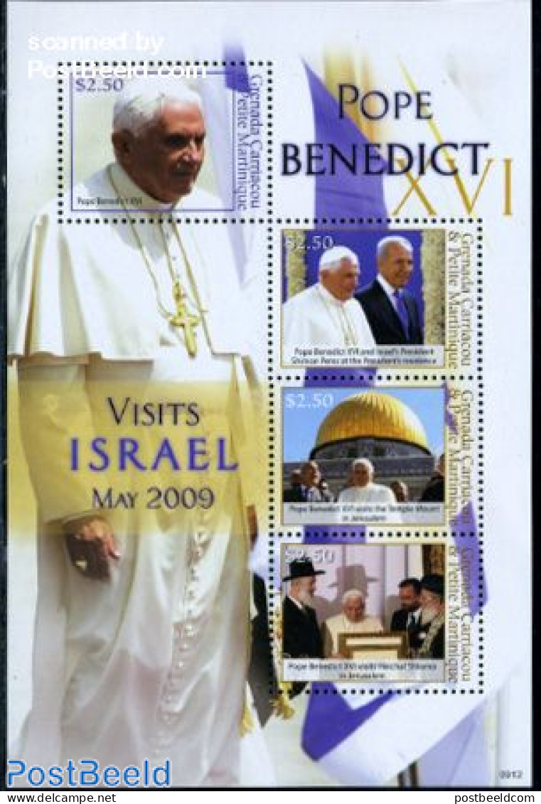 Grenada Grenadines 2009 Carriacou, Pope Benedict XVI 4v M/s, Mint NH, Religion - Pope - Religion - Papi