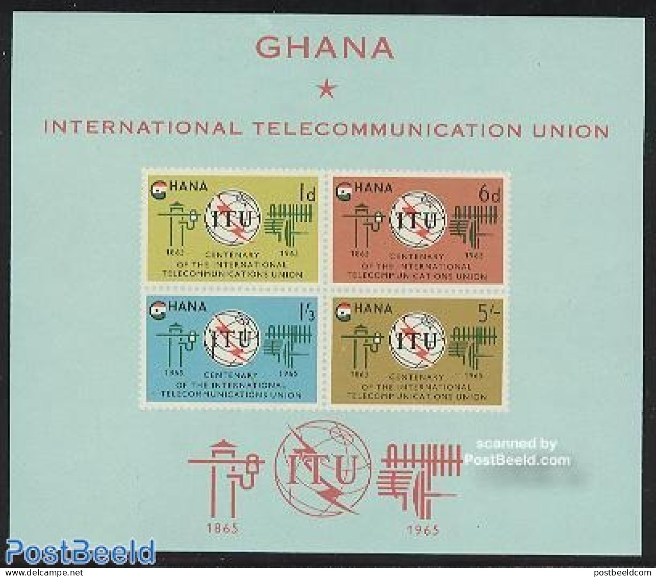Ghana 1965 I.T.U. Centenary S/s, Mint NH, Various - I.T.U. - Telecom