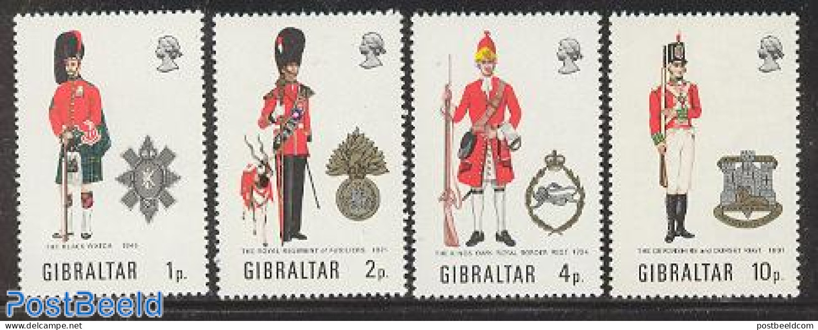 Gibraltar 1971 Uniforms 4v, Mint NH, History - Various - Coat Of Arms - Uniforms - Disfraces