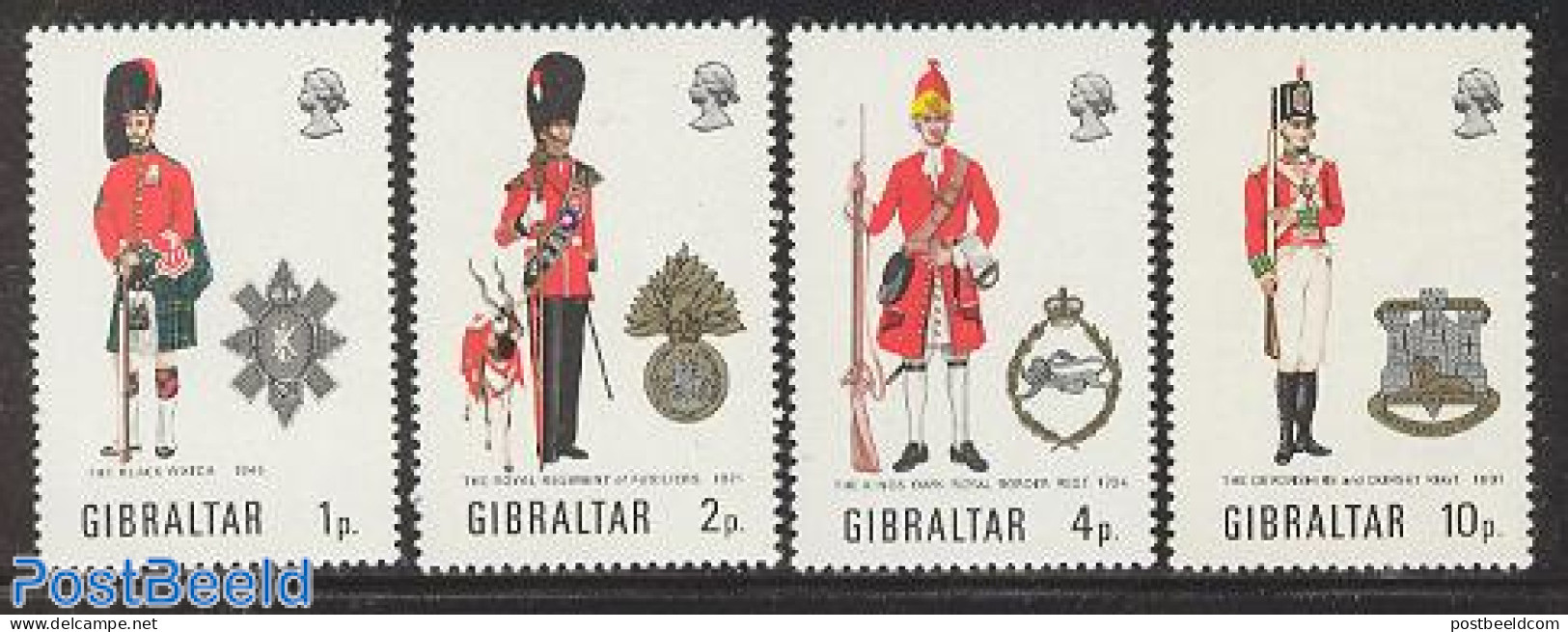 Gibraltar 1971 Uniforms 4v, Mint NH, History - Various - Coat Of Arms - Uniforms - Kostüme