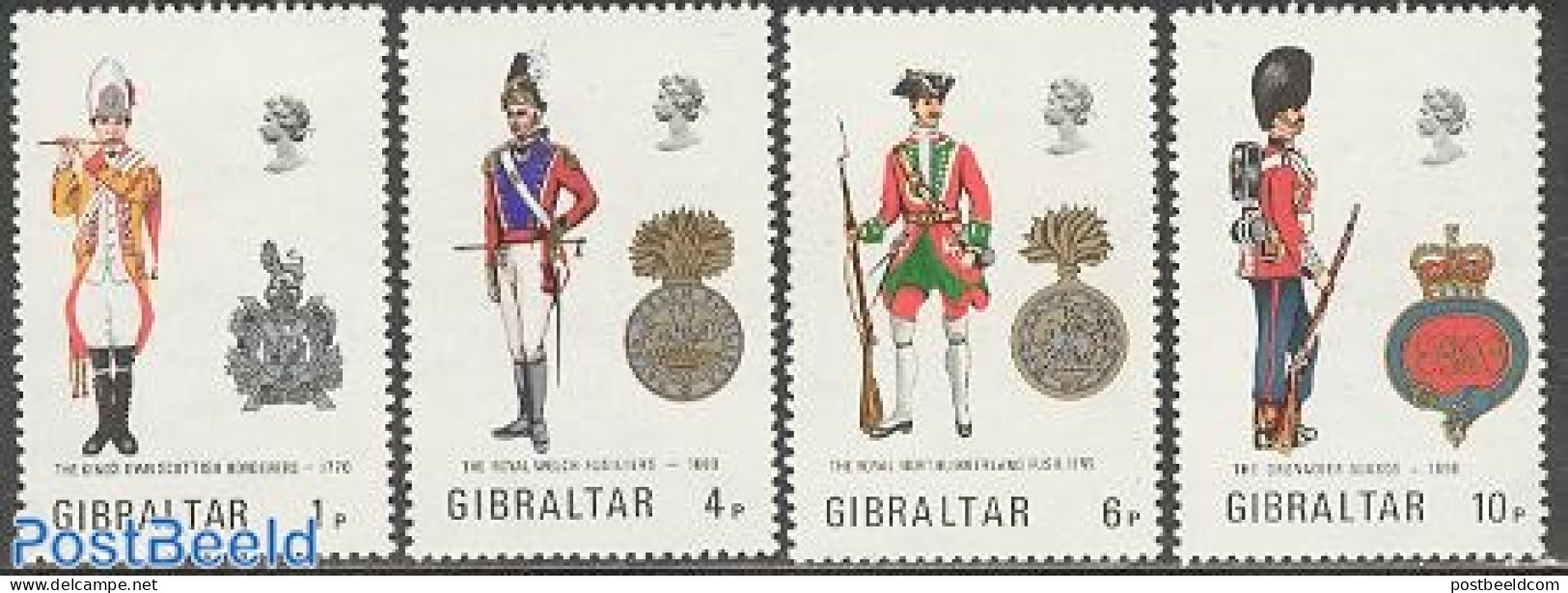 Gibraltar 1973 Uniforms 4v, Mint NH, History - Various - Coat Of Arms - Uniforms - Costumes