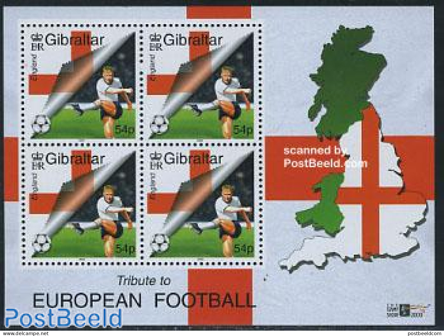 Gibraltar 2000 Stamp Show, EC Football S/s, Mint NH, History - Sport - Europa Hang-on Issues - Football - Europäischer Gedanke
