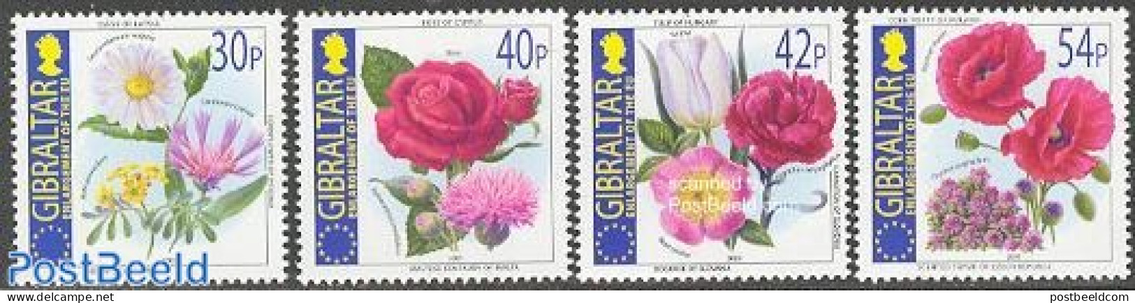 Gibraltar 2003 Enlargement Of The EU, Flowers 4v, Mint NH, History - Nature - Europa Hang-on Issues - Flowers & Plants.. - Europese Gedachte