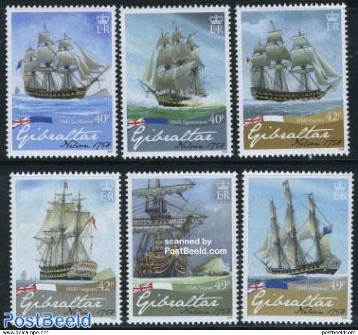 Gibraltar 2008 Horatio Nelson 250th Birth Anniversary 6v, Mint NH, Transport - Ships And Boats - Barcos