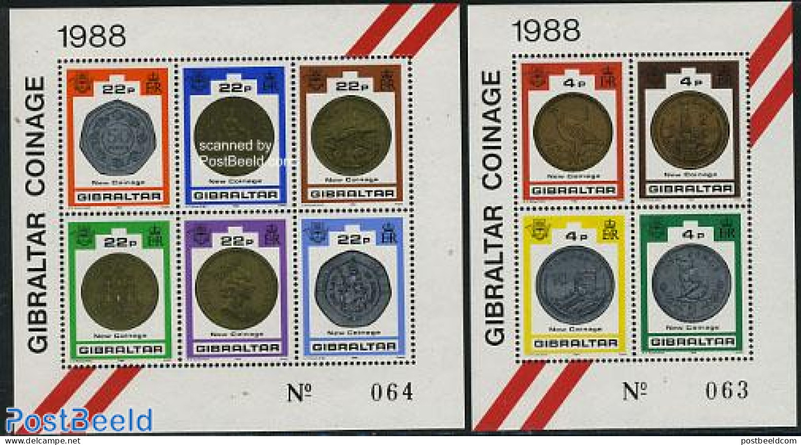 Gibraltar 1989 New Coins 2 S/s, Mint NH, Various - Money On Stamps - Monete