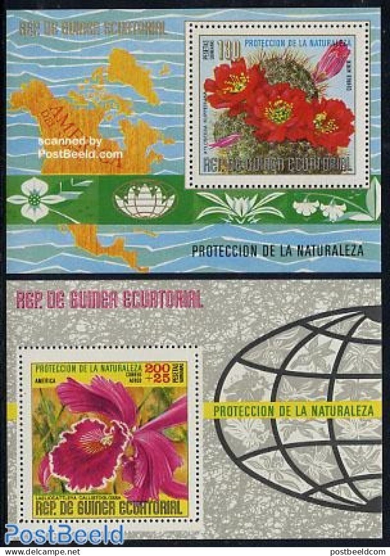 Equatorial Guinea 1974 American Flowers 2 S/s, Mint NH, Nature - Flowers & Plants - Guinée Equatoriale