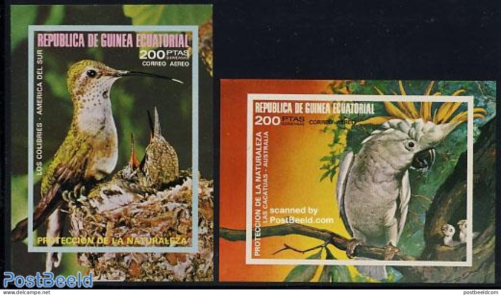 Equatorial Guinea 1974 Birds 2 S/s Imperforated, Mint NH, Nature - Birds - Parrots - Guinée Equatoriale