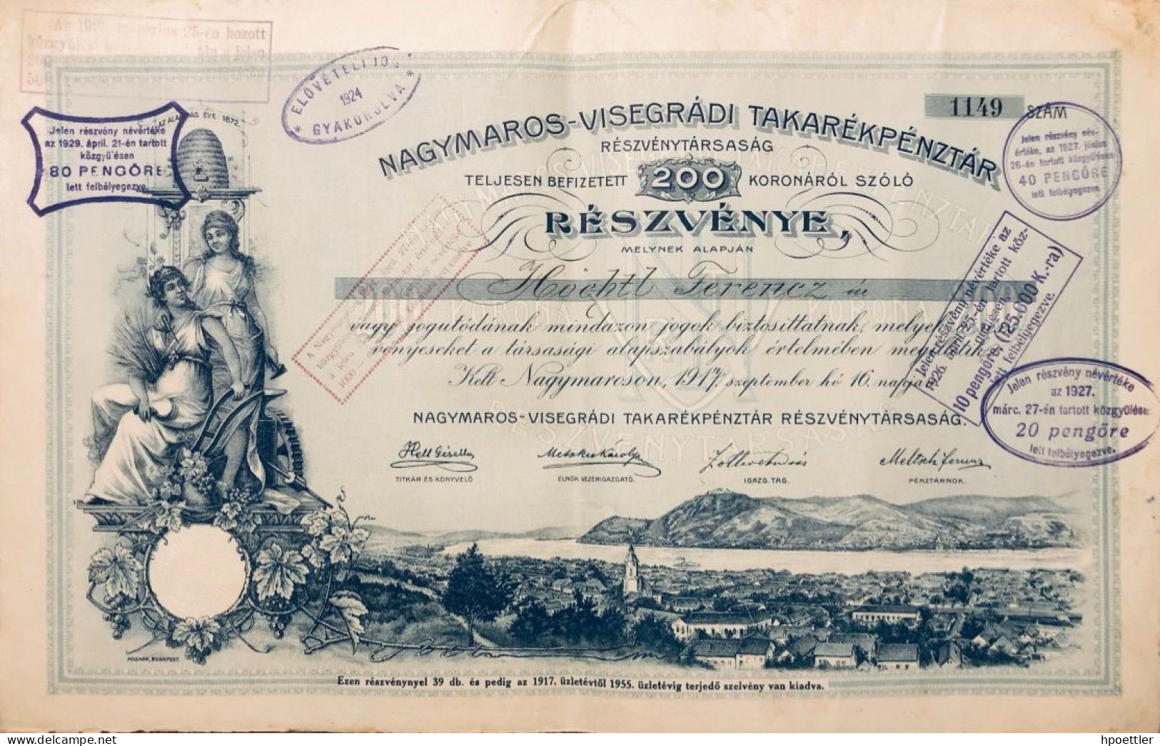 Tres Rare - Grand Format: Saving Bank - Action Nagymaros - Visegradi Takarekpenztar - 1917 - Banca & Assicurazione