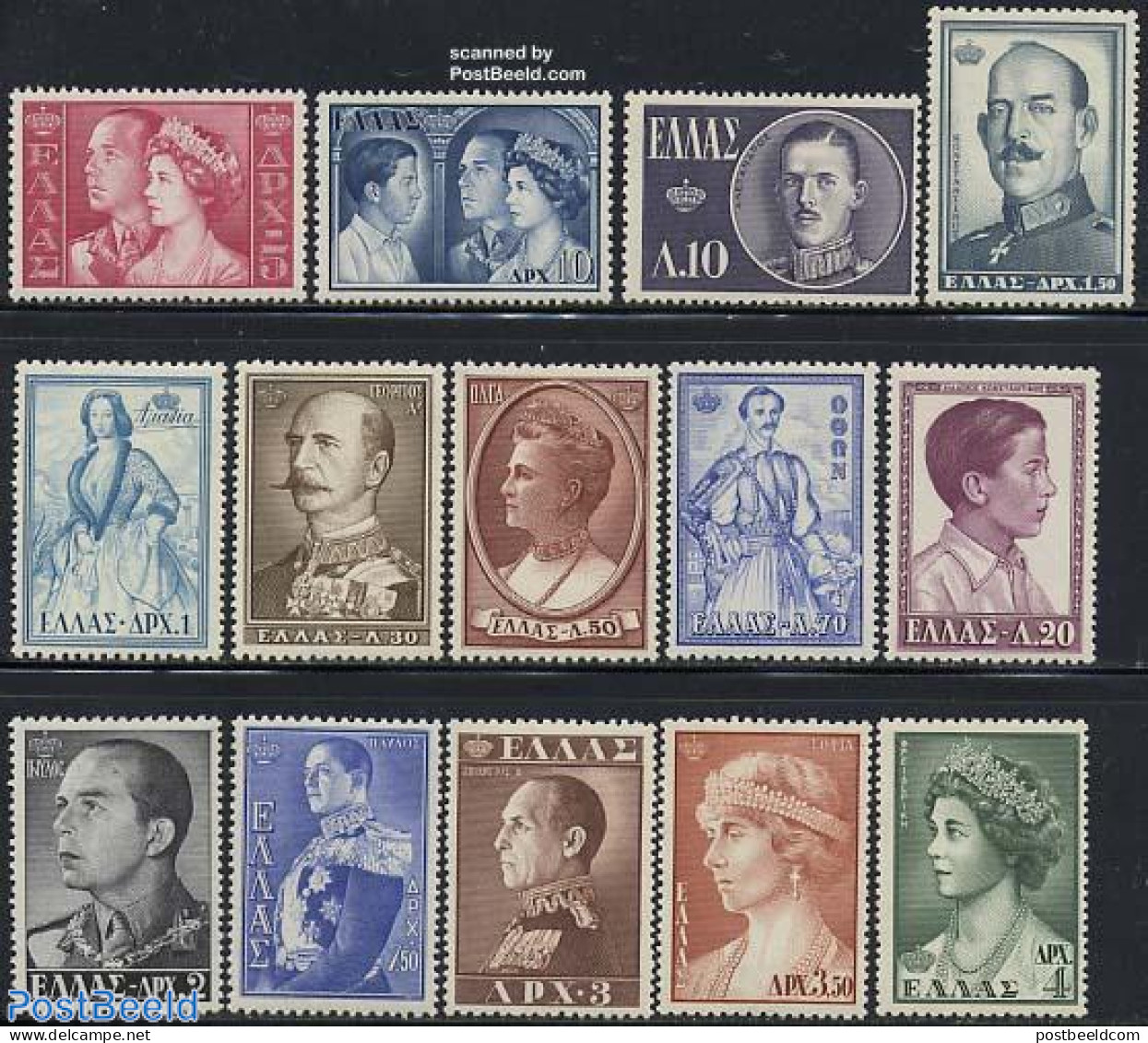 Greece 1956 Greek Kings & Queens 14v, Unused (hinged), History - Kings & Queens (Royalty) - Ungebraucht