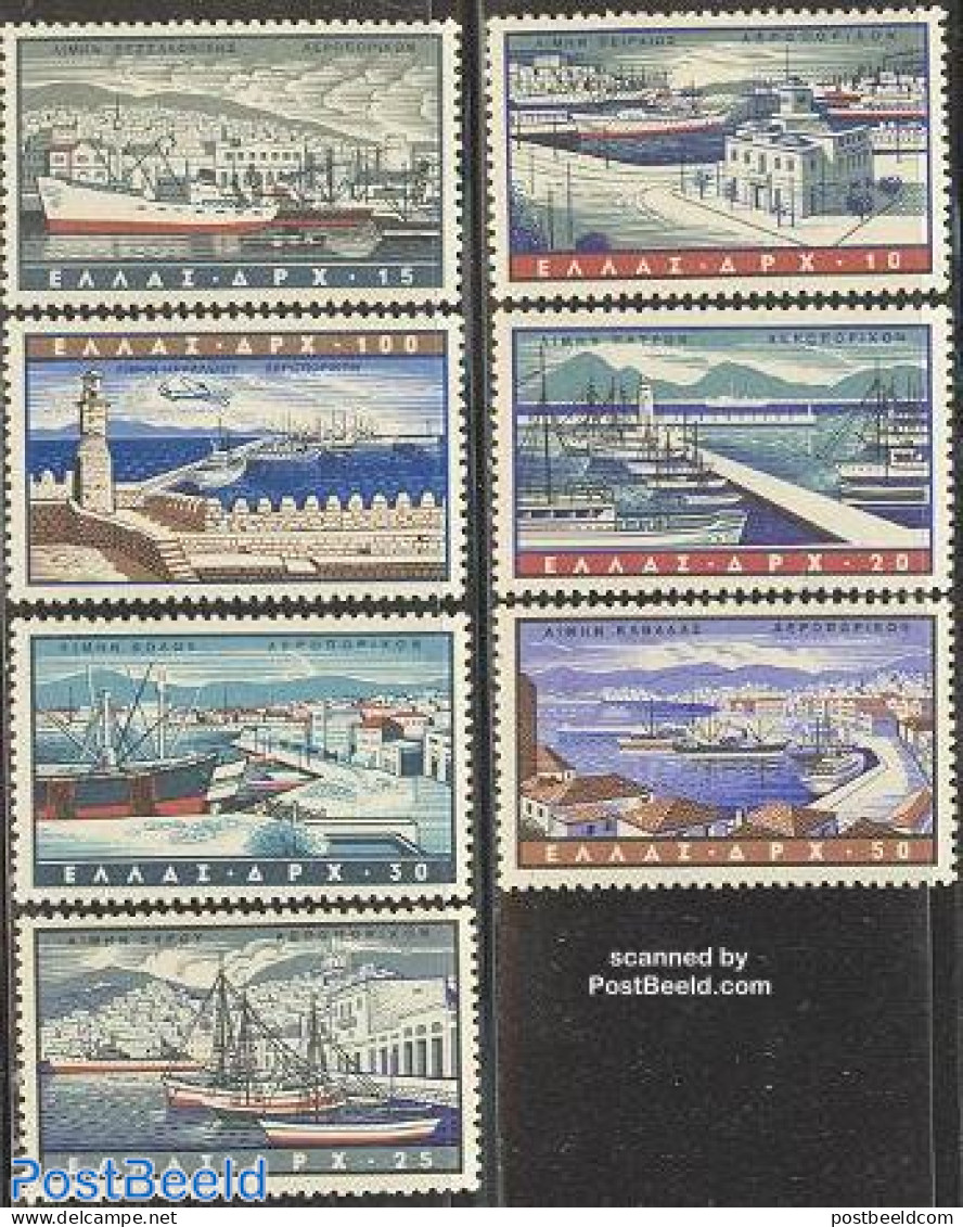 Greece 1958 Harbours 7v, Mint NH, Transport - Various - Ships And Boats - Lighthouses & Safety At Sea - Nuevos