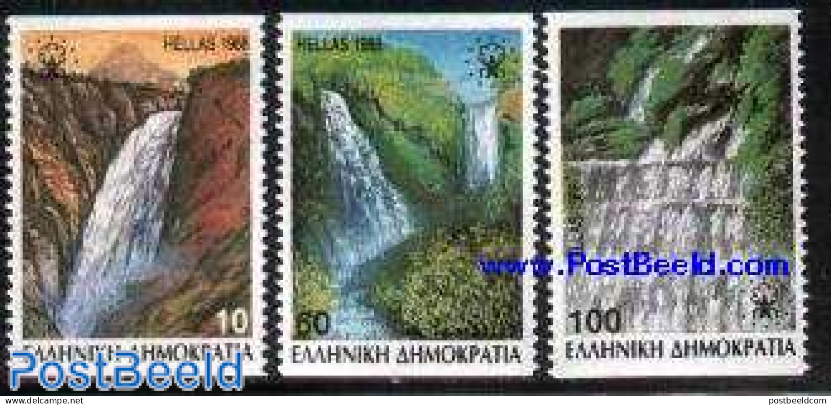 Greece 1988 Falls 3v Coil, Mint NH, History - Nature - Europa Hang-on Issues - National Parks - Water, Dams & Falls - Nuovi