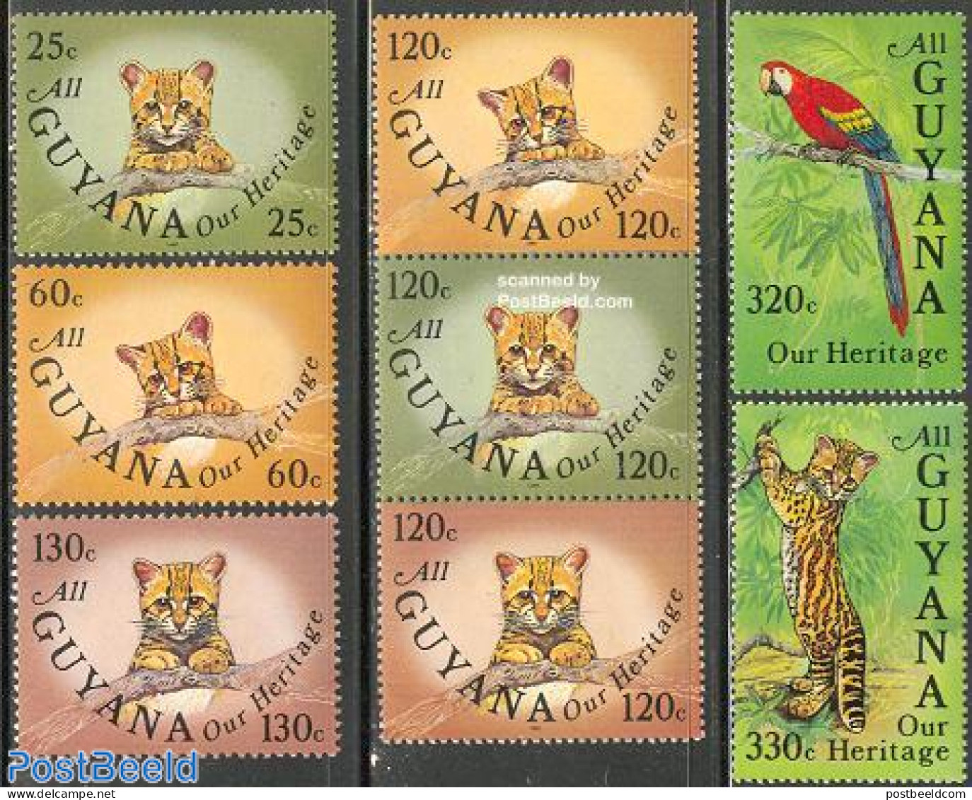 Guyana 1985 Wild Animals 8v (5v+[::]), Mint NH, Nature - Animals (others & Mixed) - Birds - Cat Family - Parrots - Guyana (1966-...)