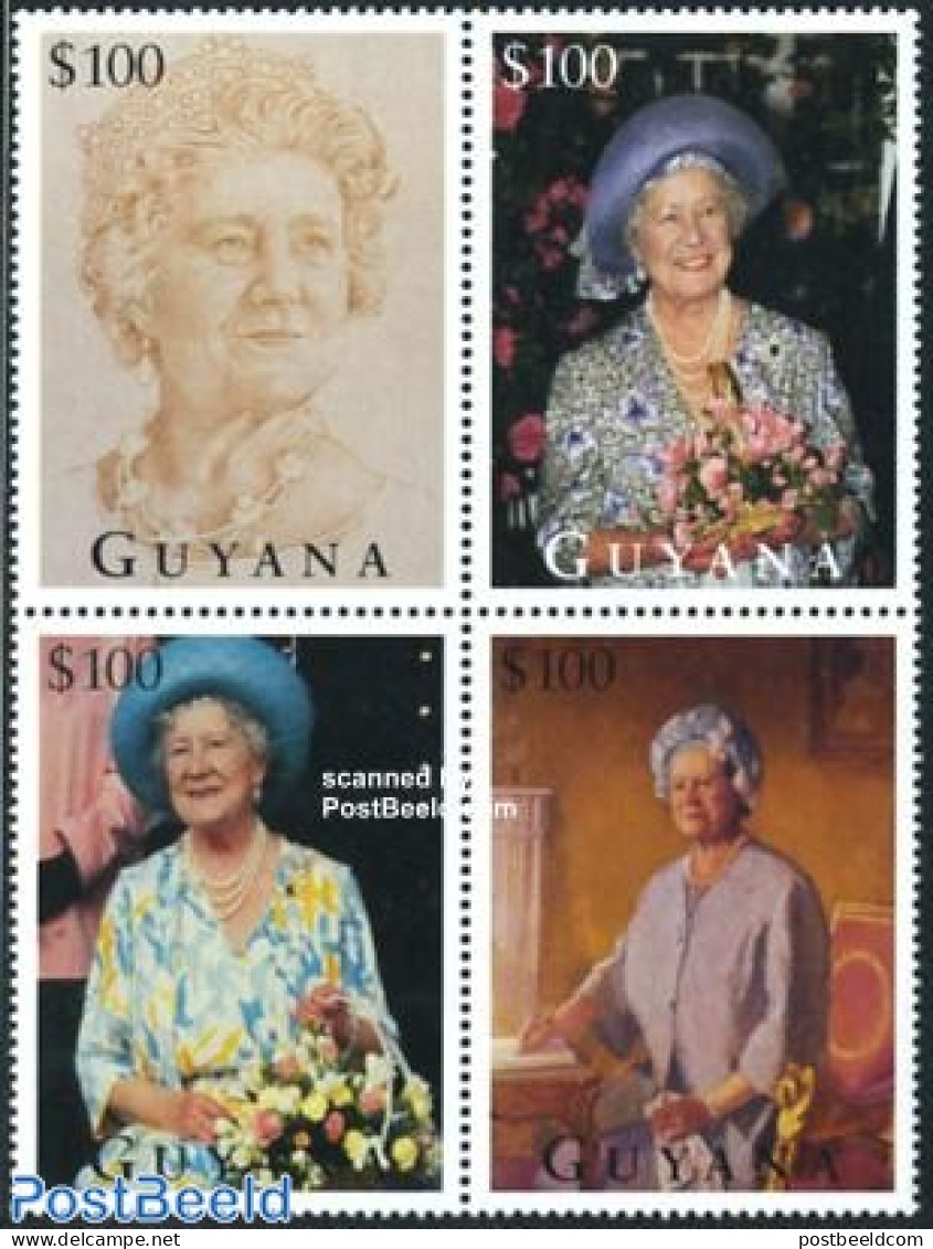 Guyana 1995 Queen Mother 4v [+] Or [:::], Mint NH, History - Kings & Queens (Royalty) - Familias Reales