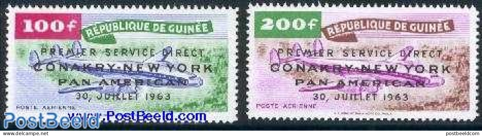Guinea, Republic 1963 Airline To New York 2v, Mint NH, Transport - Aircraft & Aviation - Aerei