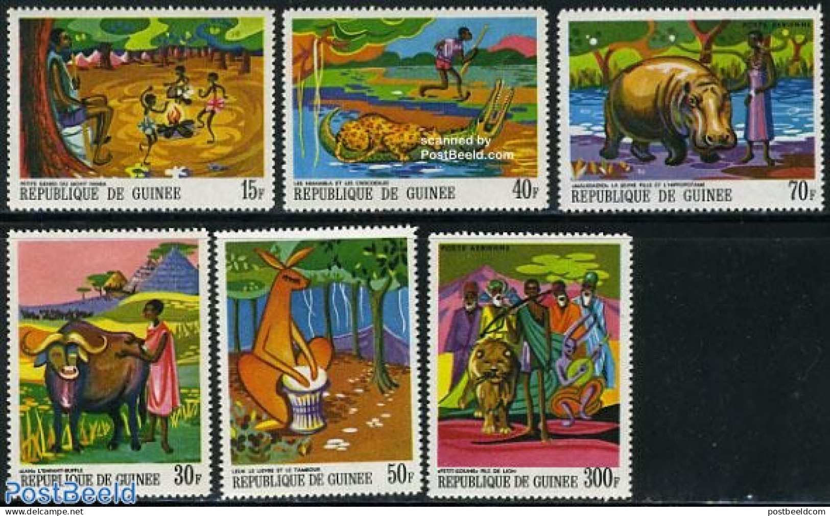 Guinea, Republic 1968 Fairy Tales 6v, Mint NH, Nature - Crocodiles - Hippopotamus - Art - Fairytales - Verhalen, Fabels En Legenden