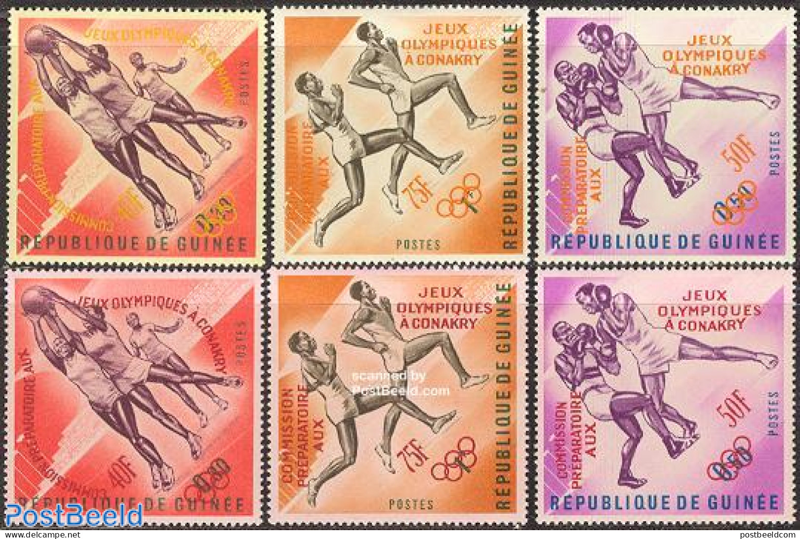 Guinea, Republic 1963 Olympic Committee 6v (3v Red, 3v Orange Overprints, Mint NH, Sport - Athletics - Basketball - Bo.. - Leichtathletik