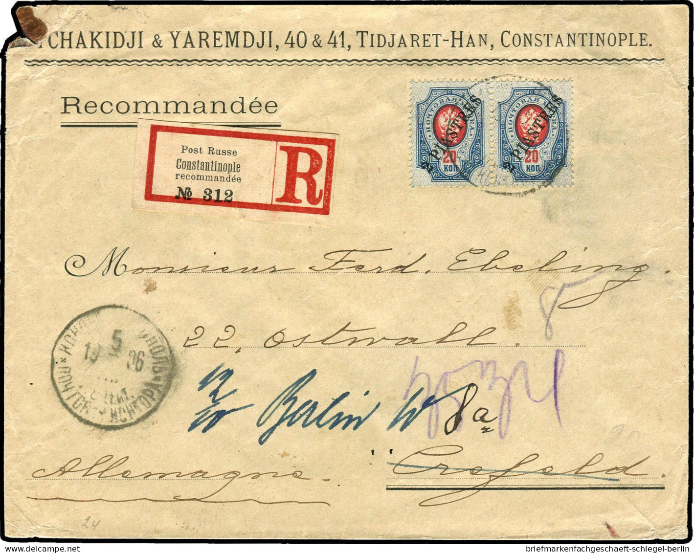 Russland Post In Levante, 1906, 24 Y, Brief - Otros & Sin Clasificación