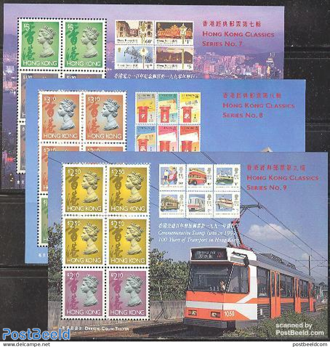 Hong Kong 1997 Hong Kong 97 3 S/s, Mint NH, Transport - Mail Boxes - Stamps On Stamps - Railways - Ships And Boats - Unused Stamps