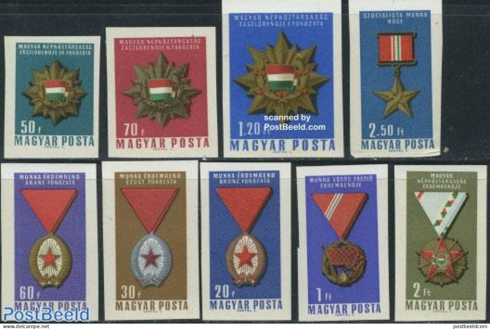 Hungary 1966 Decorations 9v Imperforated, Mint NH, History - Decorations - Nuovi