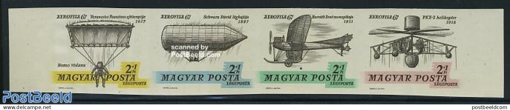 Hungary 1967 Aerofila 4v [:::] Imperforated, Mint NH, Sport - Transport - Parachuting - Aircraft & Aviation - Unused Stamps