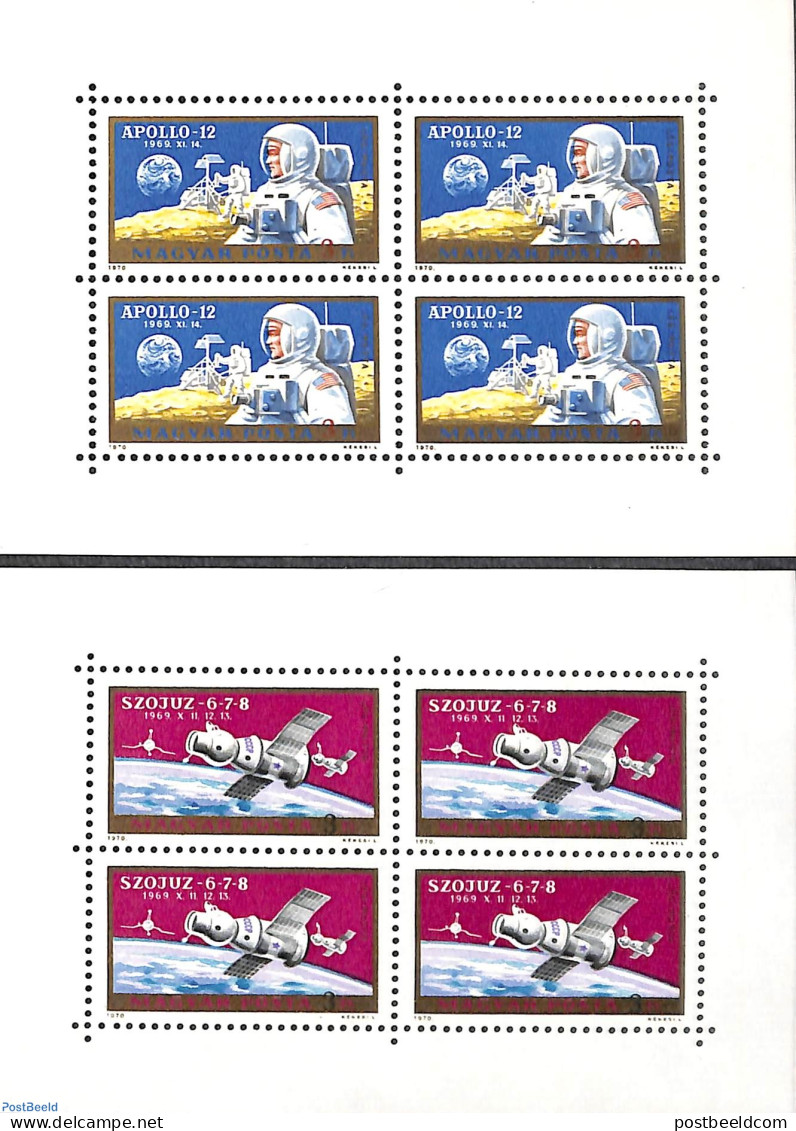 Hungary 1970 Space Flights 2 S/s, Mint NH, Transport - Space Exploration - Unused Stamps