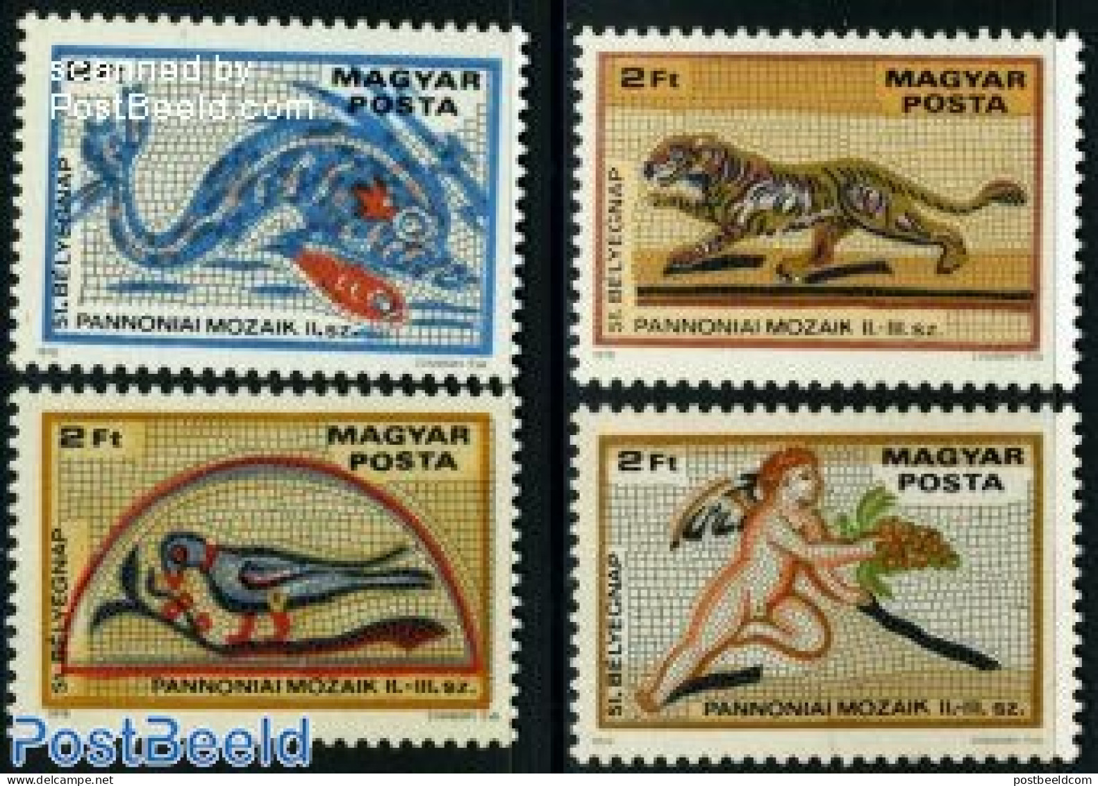 Hungary 1978 Stamp Day, Mosaics 4v, Mint NH, Nature - Birds - Cat Family - Sea Mammals - Wine & Winery - Stamp Day - A.. - Neufs