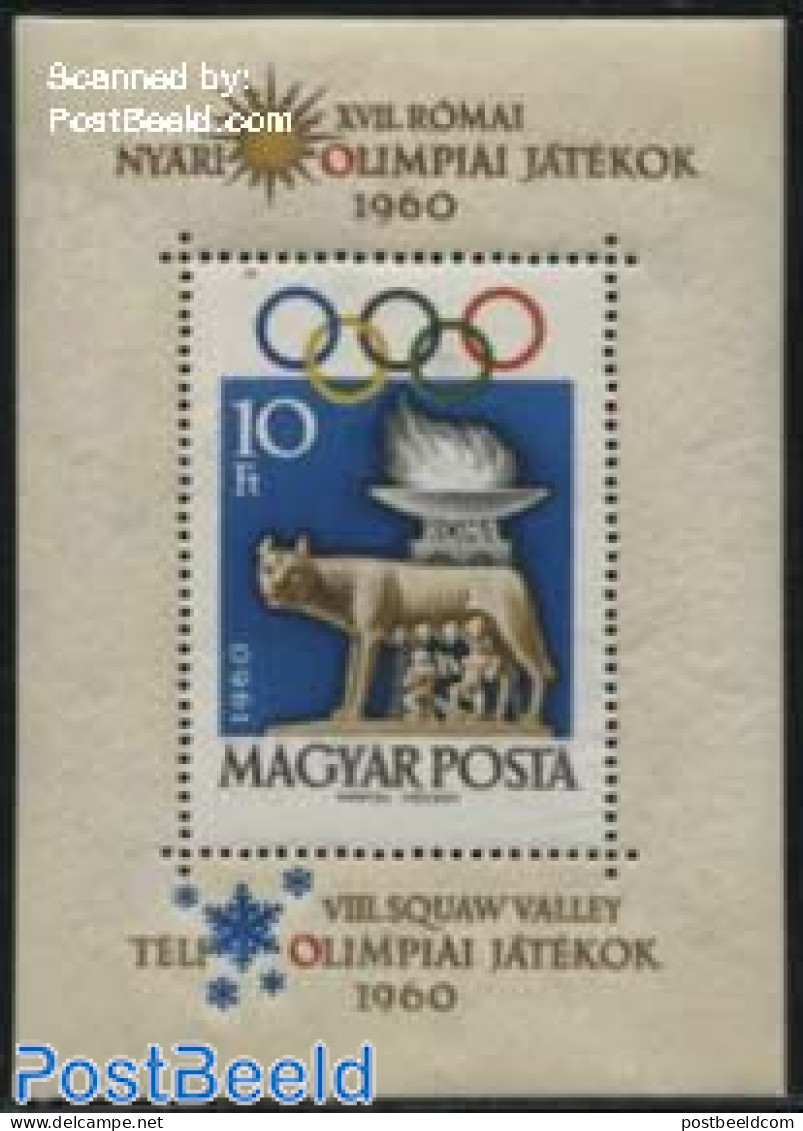 Hungary 1960 Olympic Games Rome S/s, Mint NH, Sport - Olympic Games - Olympic Winter Games - Art - Sculpture - Unused Stamps