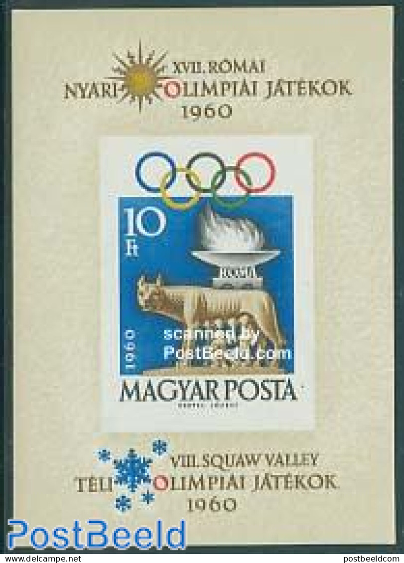 Hungary 1960 Olympic Games S/s Imperforated, Mint NH, Sport - Olympic Games - Olympic Winter Games - Art - Sculpture - Unused Stamps