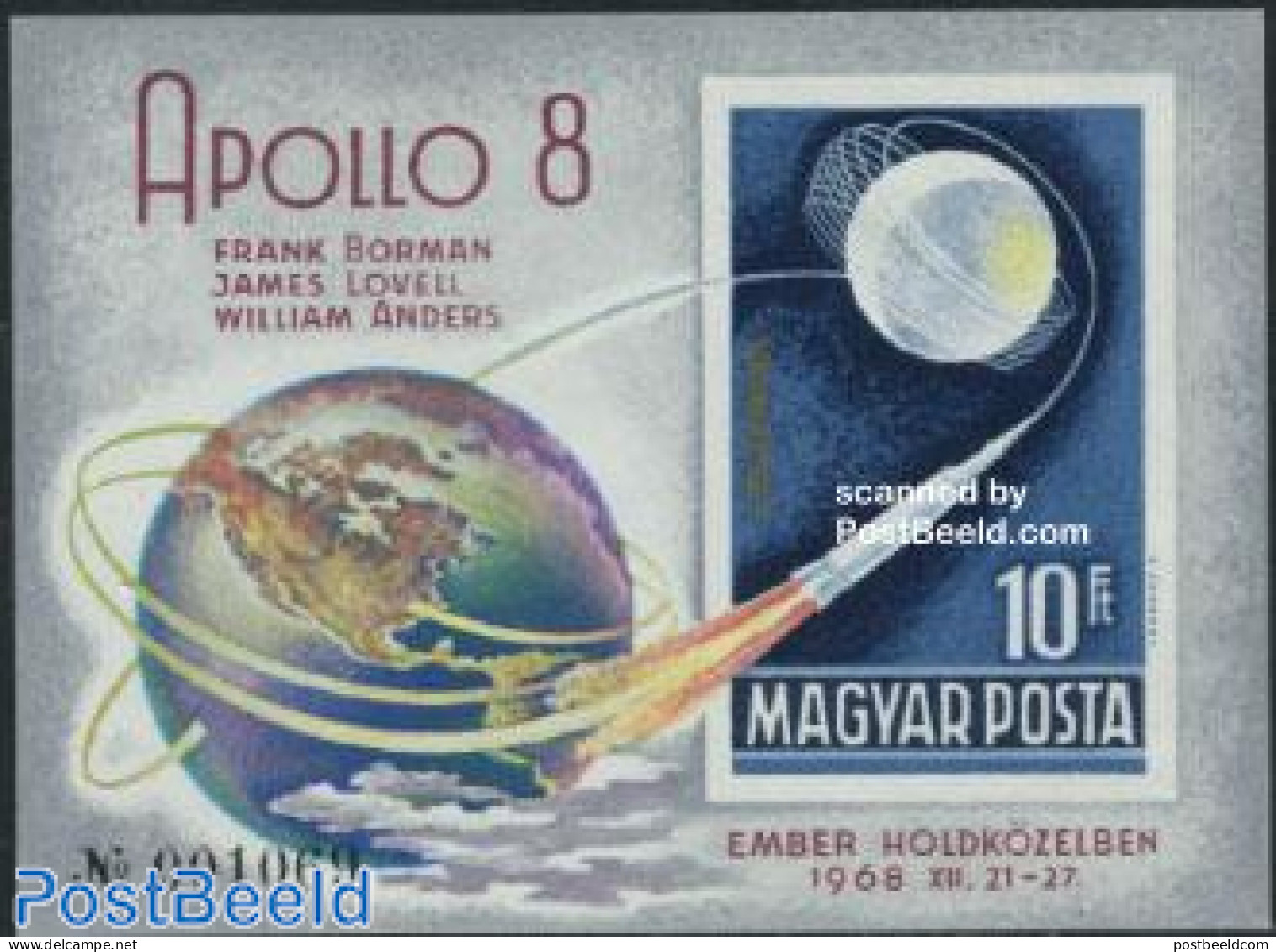 Hungary 1969 Apollo 8 S/s Imperforated, Mint NH, Transport - Space Exploration - Unused Stamps