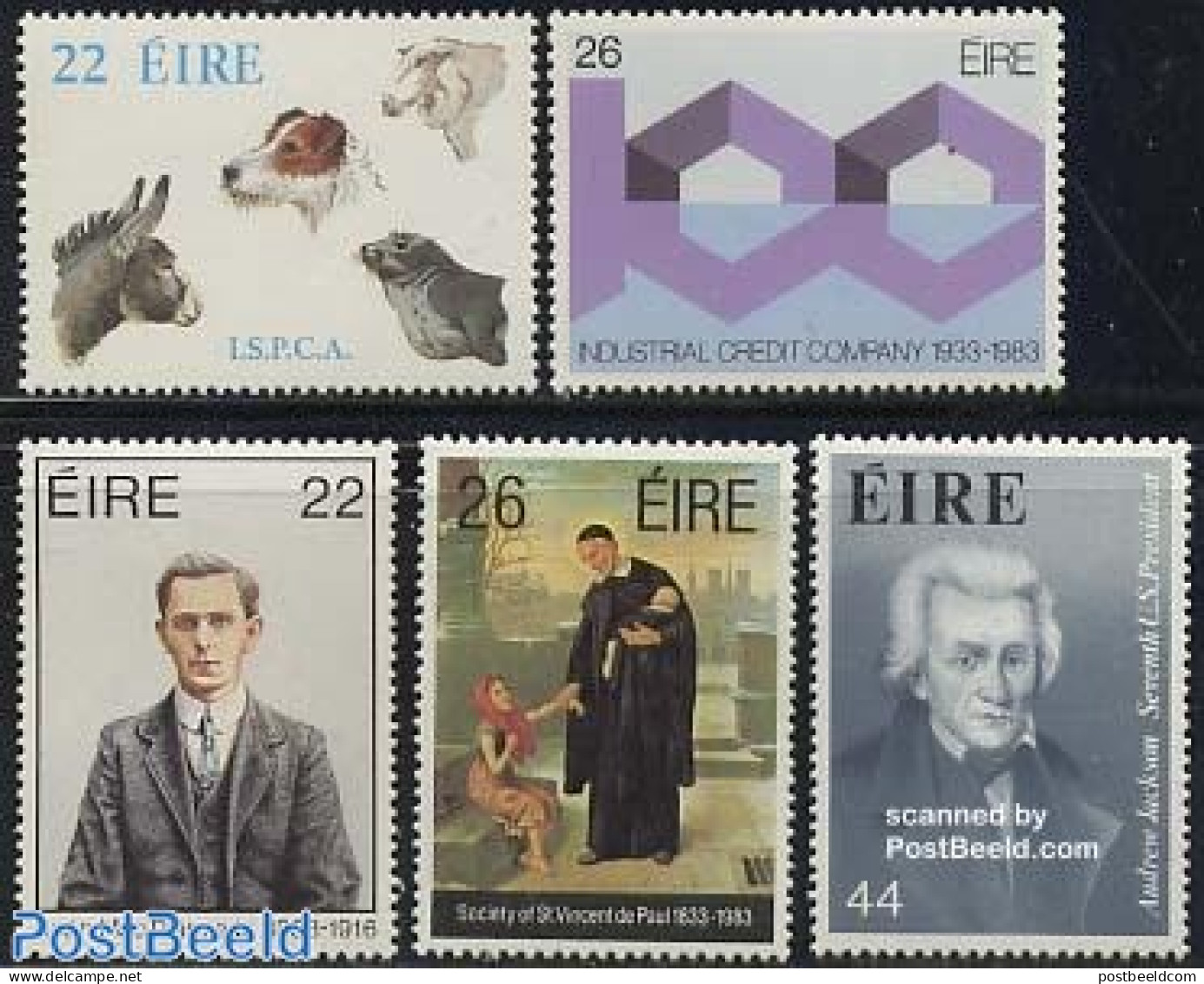 Ireland 1983 Mixed Issue 5v, Mint NH, Nature - Religion - Various - Animals (others & Mixed) - Cattle - Dogs - Sea Mam.. - Nuevos