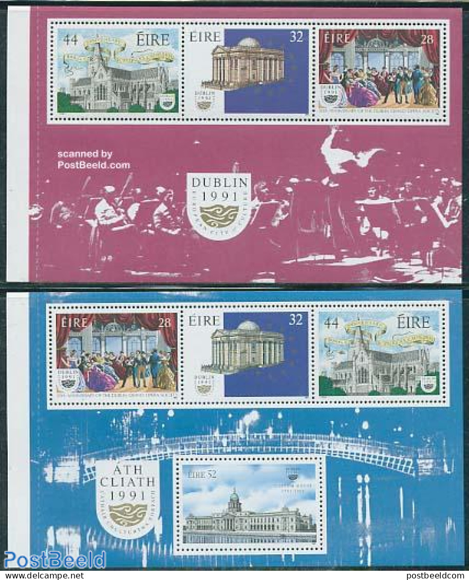 Ireland 1991 Dublin 2 Booklet Panes, Mint NH, Performance Art - Religion - Theatre - Churches, Temples, Mosques, Synag.. - Unused Stamps