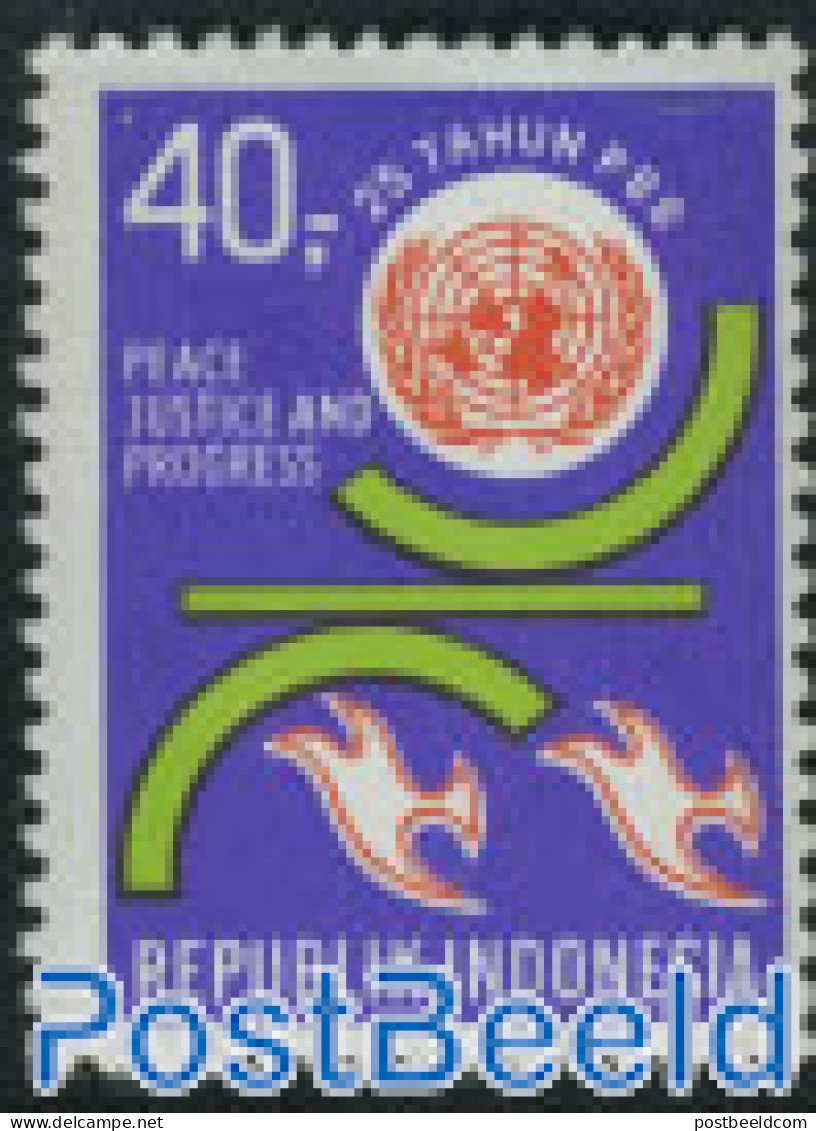 Indonesia 1970 25 Years United Nations 1v, Mint NH, History - Nature - United Nations - Birds - Pigeons - Indonesië