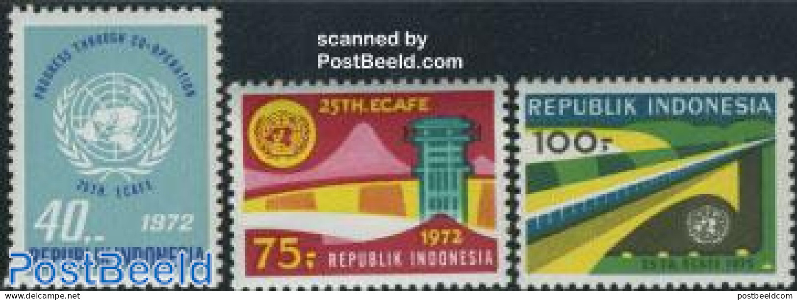 Indonesia 1972 ECAFE 3v, Mint NH, History - Science - United Nations - Telecommunication - Art - Bridges And Tunnels - Telecom